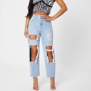 SHEIN Petite Ripped Straight Leg Jeans